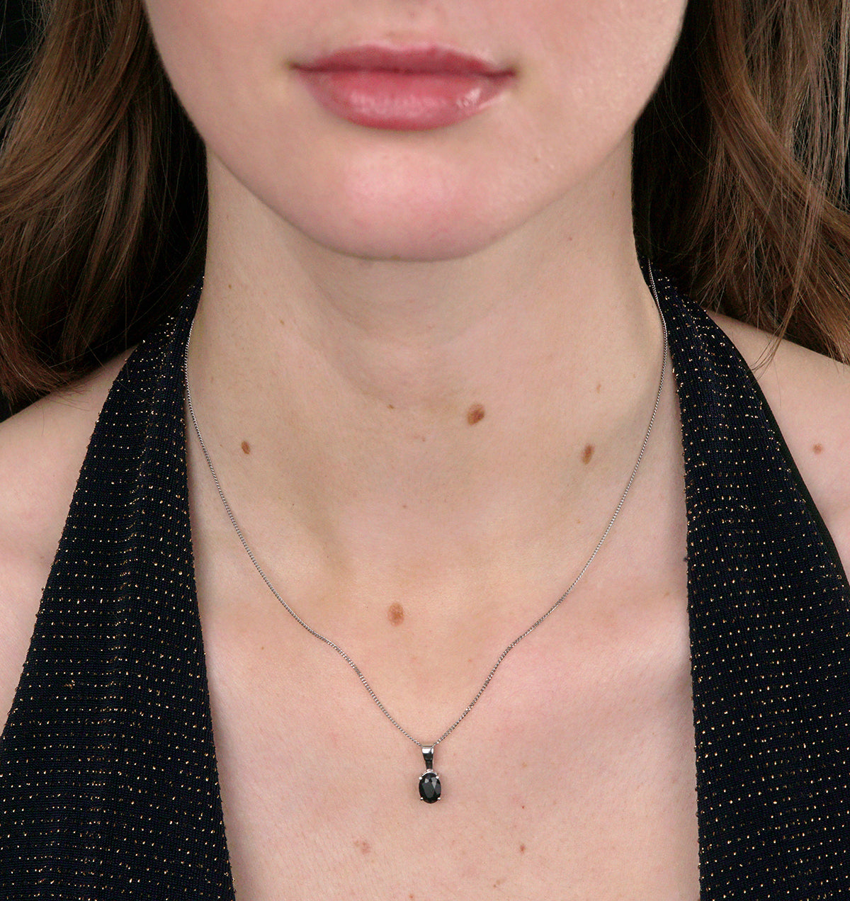 Sapphire 7 x 5 mm 9K White Gold Pendant Necklace